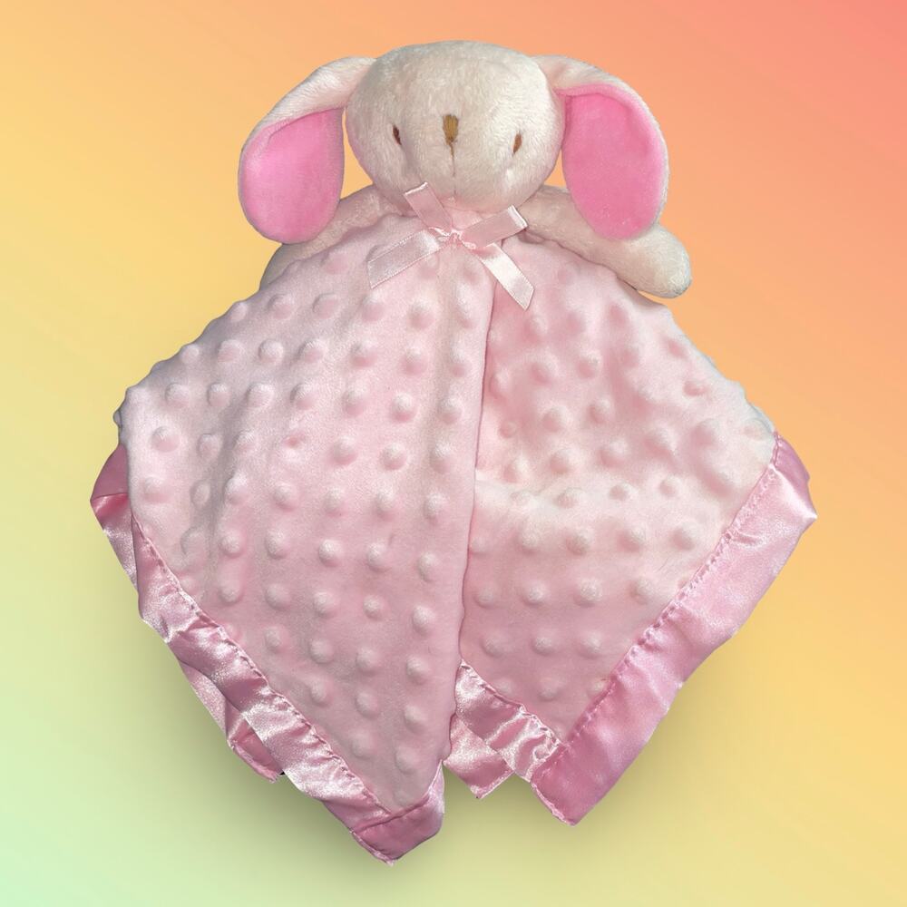 Pro Goleem Pink Bunny Rabbit Baby Lovey Security Blanket Minky Dot Satin Trim